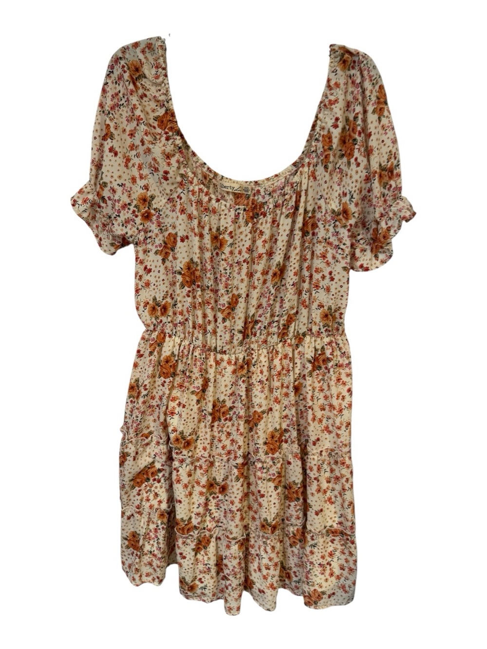 Liberty Love 2XL Floral Babydoll Mini Dress Cottagecore Tiered Puff Sleeve NWT - Picture 2 of 5